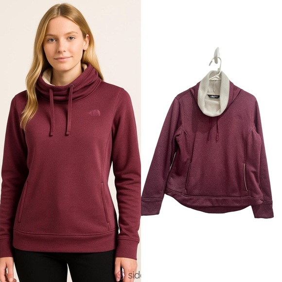 The North Face Tops - The North Face Burgundy Cream Cowl Neck Pullover Fleece Sweater Size L